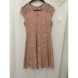 H&M Lace Fit Flare Dress M Blush Pink Wedding Guest Spring Feminine